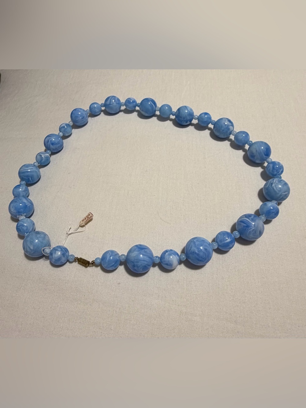 Vintage 1950’s-60’s Elegant Blue Marbled Bead Necklace - Women Jewelry